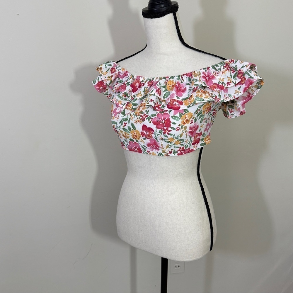 Pink Lily Vibrant Floral Off-Shoulder Blouse